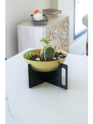 Rarart Siyah & Gold Metal Küçük Çok Amaçlı Dekoratif Kase - Ayaklı Saksı - Handlepot Small