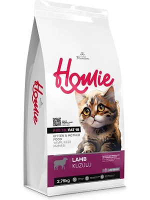 Homie 2.75 kg Düşük Tahıllı Yavru Kedi Maması Süper Premium Kuzu Etli Besleyici Formül