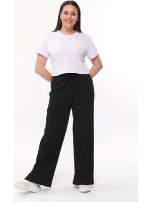 Büyük Beden Bol Paça Esnek Kaşkorse Kadın Pantolon
