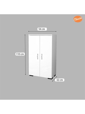 Modilayn 54 x 110 x 32 cm Kiler Dolabı Ofis Dolabı Çok Amaçlı Ofis Dolabı 2 Kapaklı Banyo Dolabı