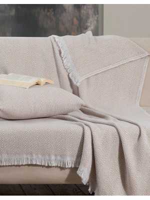 Lily Bej Koltuk Örtüsü 150 x 200 cm Kanepe Çekyat Divan Örtüsü Şalı Pamuklu Püsküllü