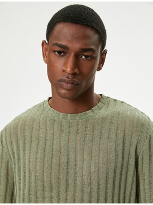 Koton Çizgili Tişört Kısa Kollu Bisiklet Yaka