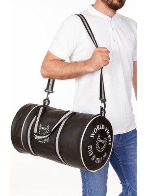 World Preti Unisex Siyah Renk Suni Deriden Imal Edilmiş Silindir Sporcu Çantası