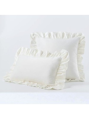 Woodhub Krem Country Fırfırlı Dikdörtgen Kırlent Kılıfı