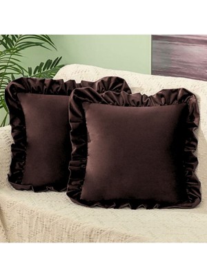 Woodhub 2'li Kahverengi Country Fırfırlı Kare Kırlent Kılıfı