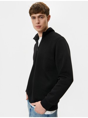 Koton Yarım Fermuarlı Sweatshirt Basic Dik Yaka Ribanalı Uzun Kollu