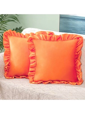 Woodhub 2'li Turuncu Country Fırfırlı Kare Kırlent Kılıfı