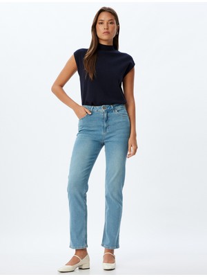 Koton Slim Fit Kot Pantolon Düz Paça Normal Bel Düğmeli Cepli Pamuklu - Slim Straight Fit Jeans