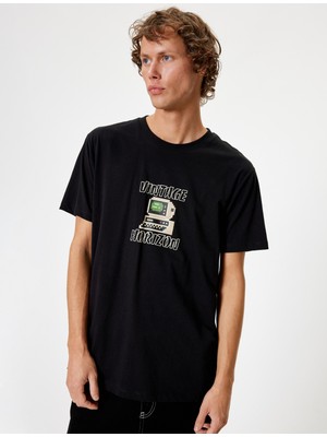 Koton Slim Fit Tişört Slogan Baskılı Kısa Kollu Bisiklet Yaka Pamuklu