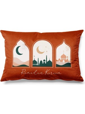 Woodhub Dikdörtgen Ramazan Kubbe Desenli Çift Tarafı Baskılı Süet Kırlent Kılıfı