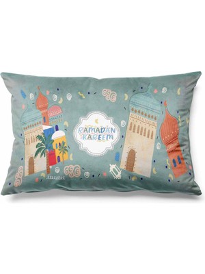 Woodhub Dikdörtgen Ramazan City Desenli Çift Tarafı Baskılı Süet Kırlent Kılıfı