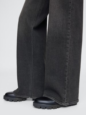 Kadın Siyah High Rise Stride Wide-Leg Jean Pantolon