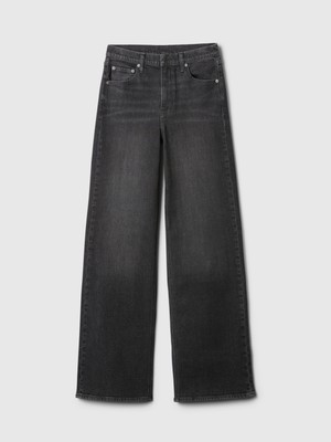 Kadın Siyah High Rise Stride Wide-Leg Jean Pantolon