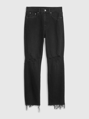 Kadın Siyah High Rise Cheeky Straight Jean Pantolon