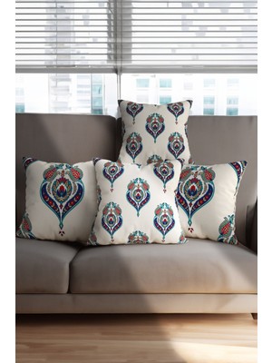 Woodhub Osmanlı Çini Desenli  4'lü Dijital Baskılı Kırlent Kılıfı