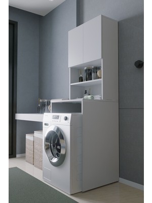 Mirobi Çamaşır Makinesi Dolabı Hayzum 180*066*55 Banyo Kiler Dolabı Beyaz