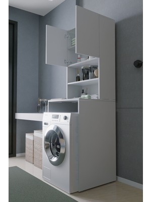 Mirobi Çamaşır Makinesi Dolabı Hayzum 180*066*55 Banyo Kiler Dolabı Beyaz