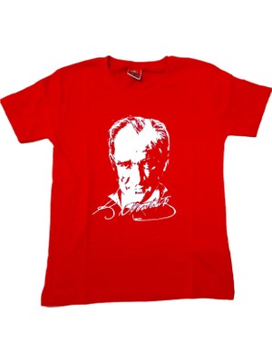 Kırmızı Atatürk Imzalı Baskılı Tişört Pamuklu Tişört Xxxl