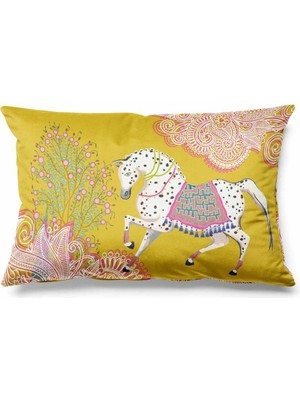 Woodhub Dikdörtgen Dizgin Desenli Çift Tarafı Baskılı Süet Kırlent Kılıfı