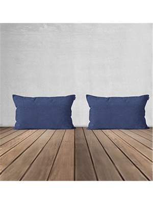 Woodhub 2'li Kadife Dokulu Dikdörtgen Kırlent Kılıfı Mavi