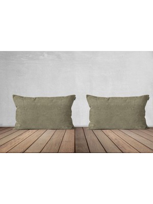 Woodhub Kadife Dokulu Dikdörtgen Kırlent Kılıfı 2'li Haki Yeşil 30cm x50cm