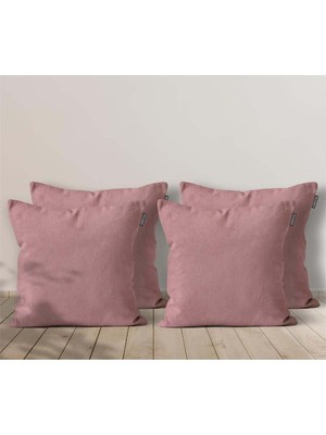 Woodhub 4'lü Kadife Dokulu Kırlent Kılıfı Pembe