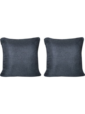 Woodhub 2'lı Hasır Dokulu Fitilli Çift Taraflılı Kırlent Kılıfı Mavi Siyah