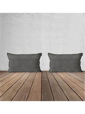 Woodhub 2'li Kadife Dokulu Kırlent Kılıfı Gri