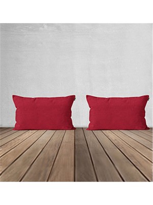 Woodhub 2'li Kadife Dokulu Dikdörtgen Kırlent Kılıfı Kırmızı