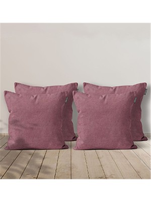 Woodhub 4'lü Kadife Dokulu Kırlent Kılıfı Gül Kurusu