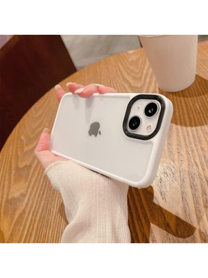 Skygo İPHONE 11 PRO MAX YANLARI RENKLİ SİLİKON PARLAK ARKA YÜZEYLİ TİGER HİBRİT KAPAK BEYAZ
