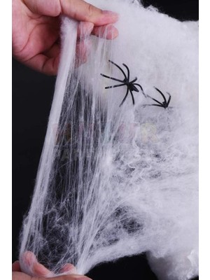 Tekno Trust Beyaz Örümcek Ağı ve Küçük Örümcek Seti Yapay 20 gr Halloween Cadılar Bayramı Partisi Ağ Dekor Süs