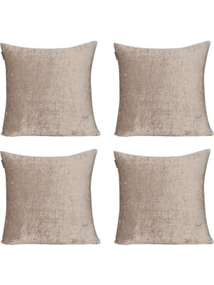 Woodhub 4'lü Kadife Şönil Kırlent Kılıfı Krem Kahve