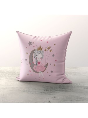 Woodhub Ay'da Oturan Kız Pembe Desenli Çocuk ve Bebek Odası 3'lü Kırlent Kılıfı