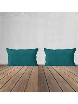 Woodhub 2'li Kadife Dokulu Dikdörtgen Kırlent Kılıfı Petrol