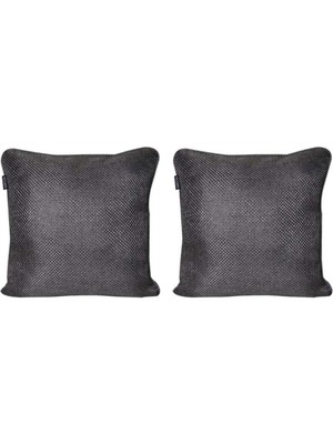 Woodhub 2'lı Hasır Dokulu Fitilli Çift Taraflı Kırlent Kılıfı Antrasit