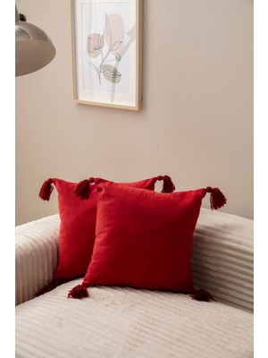 Woodhub Home Design Ikili Dekoratif Püsküllü Kırlent Kılıfı Kiremit 43x43 cm