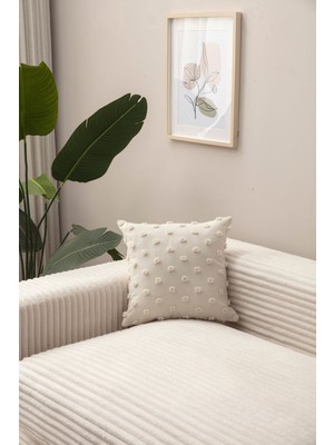 Woodhub Dekoratif Puantiye Keten Kumaşlı Kırlent Kılıfı 43x43