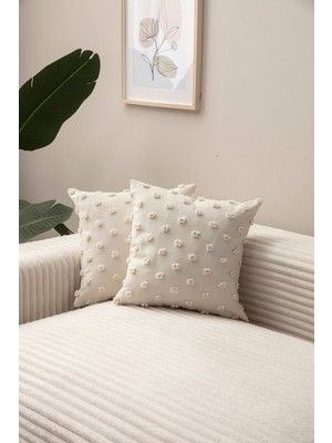 Woodhub Ikili Dekoratif Puantiye Keten Kumaşlı Kırlent Kılıfı 43x43 cm