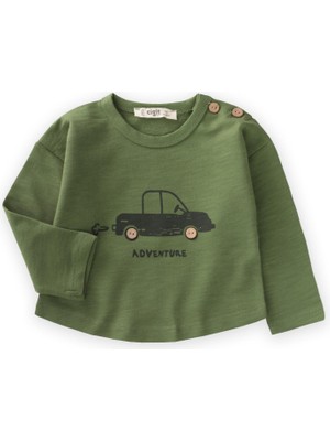 Adventure Baskılı Erkek Sweatshirt 0-5 Yaş Yağ Yeşili