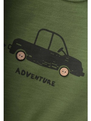 Adventure Baskılı Erkek Sweatshirt 0-5 Yaş Yağ Yeşili