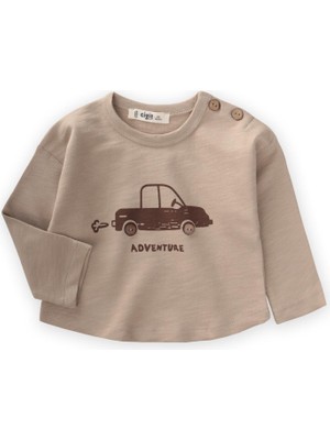 Adventure Baskılı Erkek Sweatshirt 0-5 Yaş Bej