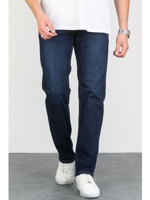 Hlt Jeans Erkek Mavi Regular Fit Boru Paça Esnek Likralı Denim Jeans Kot Pantolon HLTHE001978