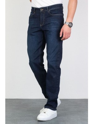 Hlt Jeans Erkek Mavi Regular Fit Boru Paça Esnek Likralı Denim Jeans Kot Pantolon HLTHE001978