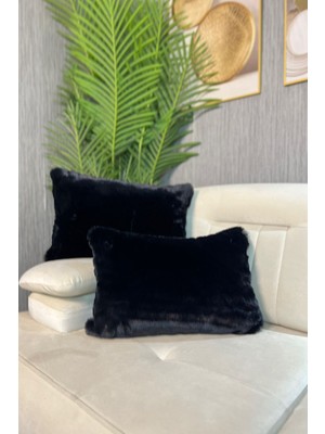 Woodhub Peluş Rabbit Kırlent Kılıfı Kumaş Dikdörtgen - Siyah