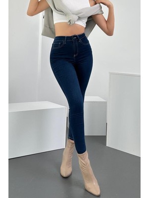 Hlt Jeans Kadın Blue Black Süper Skinny Fit Esnek Likralı Yüksek Bel Denim Jean Kot Pantolon Hltjennie-Blue Black-A