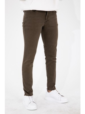 Hlt Jeans Erkek Camel Haki Slim Fit Dar Kesim Esnek Likralı Denim Jeans Kot Pantolon HLTHE001970