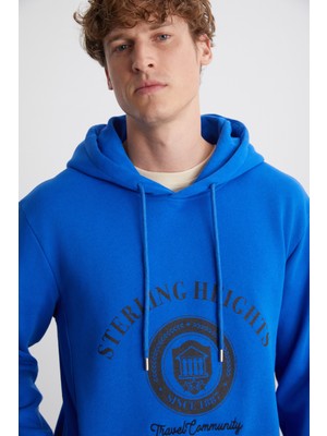 Tammy Erkek Yumuşacık Içi Polarlı Baskılı 3 Iplik Kapüşonlu Regular Mavi Sweatshirt