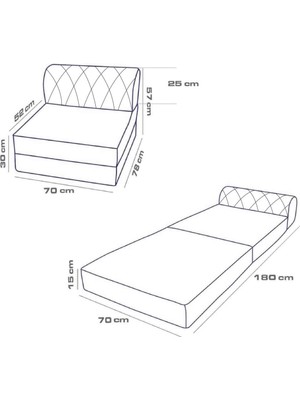 Mevsim Home Rainbow Oturum Yüksekliği 29 cm 70X180 ( Petrol Mavi ) Tek Kişilik Katlanır Yatak Koltuk