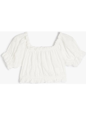 Koton Crop Bluz Balon Kol Fisto Detaylı